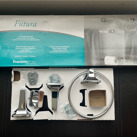 Franklin Brass Futura - Toilet Paper Holder, Shower Hook Towel Ring set Chrome - Picture 4 of 6